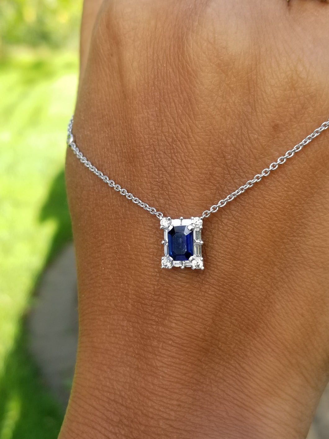 18K White Gold Sapphire & Diamond Pendant