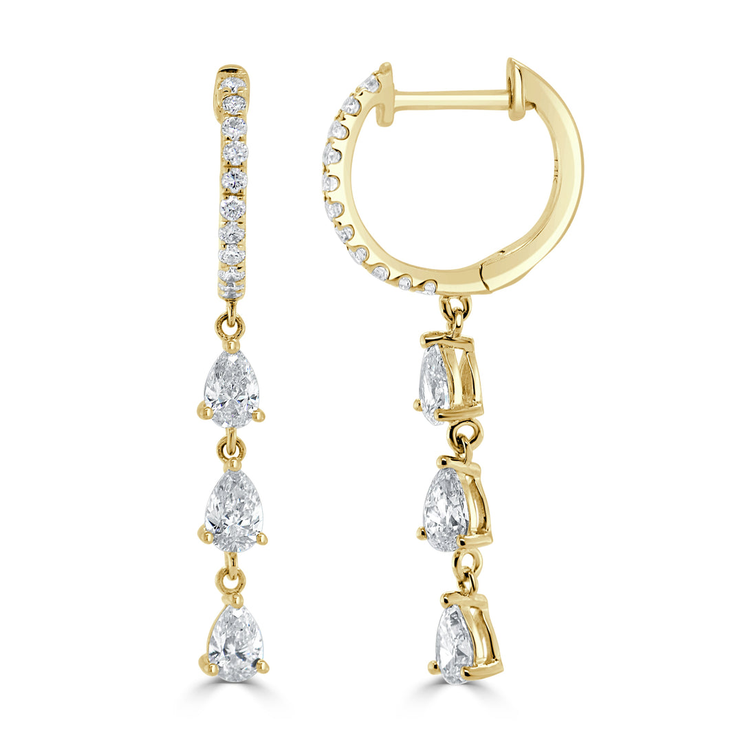 14K Gold Pear Shape Diamond Dangle Earrings