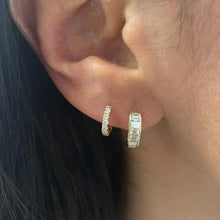 Load image into Gallery viewer, 14K Gold Diamond Baguette Hoop Huggie Earrings
