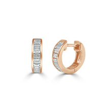 Load image into Gallery viewer, 14K Gold Diamond Baguette Hoop Huggie Earrings
