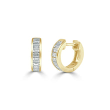 Load image into Gallery viewer, 14K Gold Diamond Baguette Hoop Huggie Earrings
