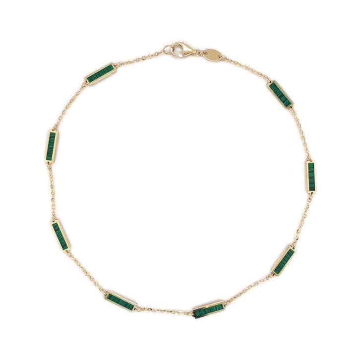 14k Gold Malachite Bar Station Anklet