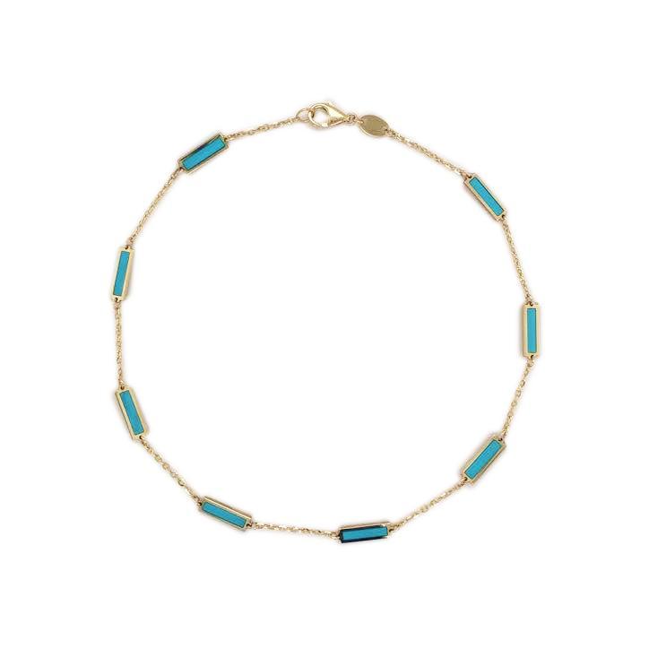 14k Gold & Turquoise Bar Station Anklet