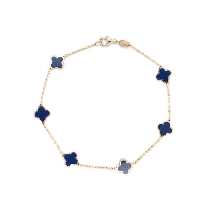 14k Gold & Lapis Clover Station Bracelet