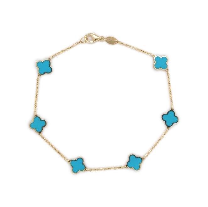 14k Gold & Turquoise Clover Station Bracelet