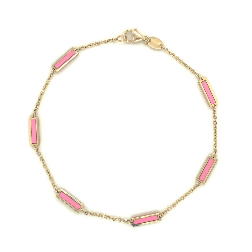 14k Gold Station Pink Station Bar Bracelet