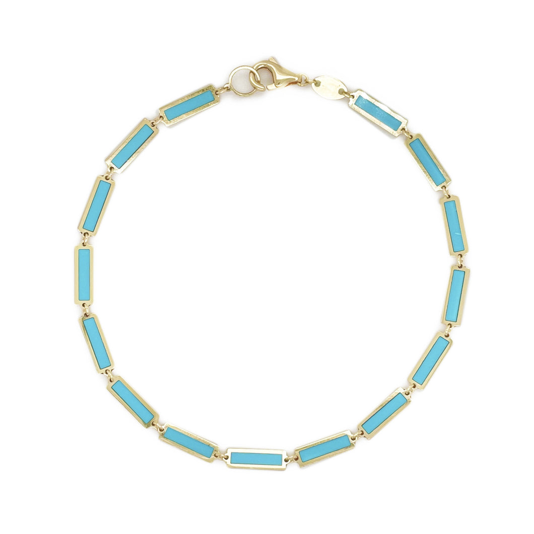 14k Gold & Turquoise Station Bar Bracelet