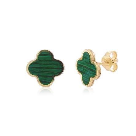 14k Gold & Malachite Clover Stud Earrings