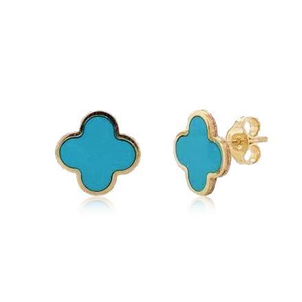 14k Gold & Turquoise Clover Stud Earrings