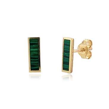 14k Gold & Malachite Bar Stud Earrings