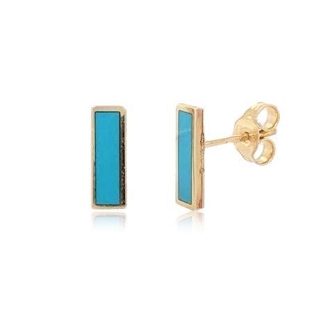 14K Gold & Turquoise Bar Stud Earrings