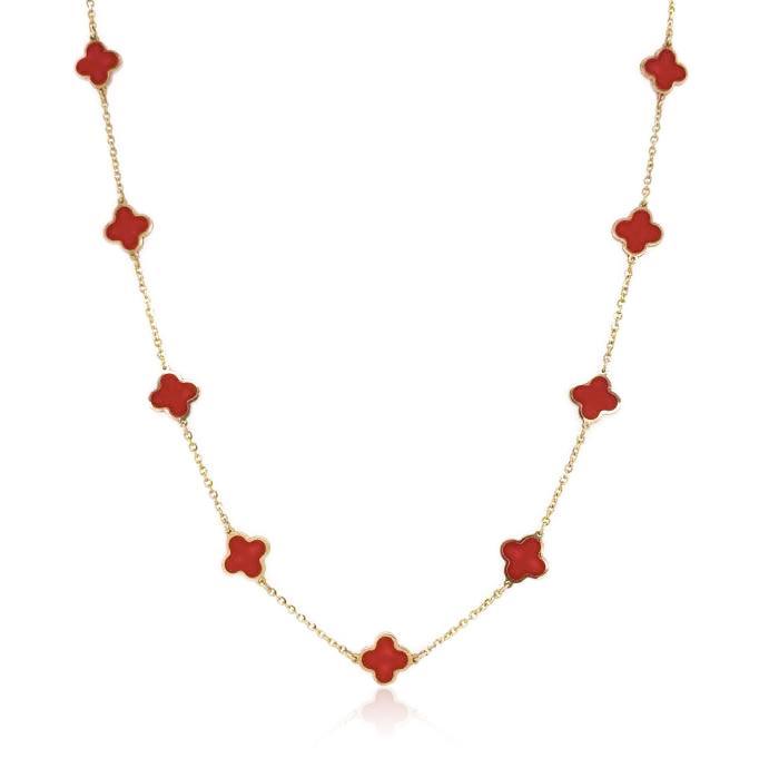 14k Gold & Coral Clover Station Necklace