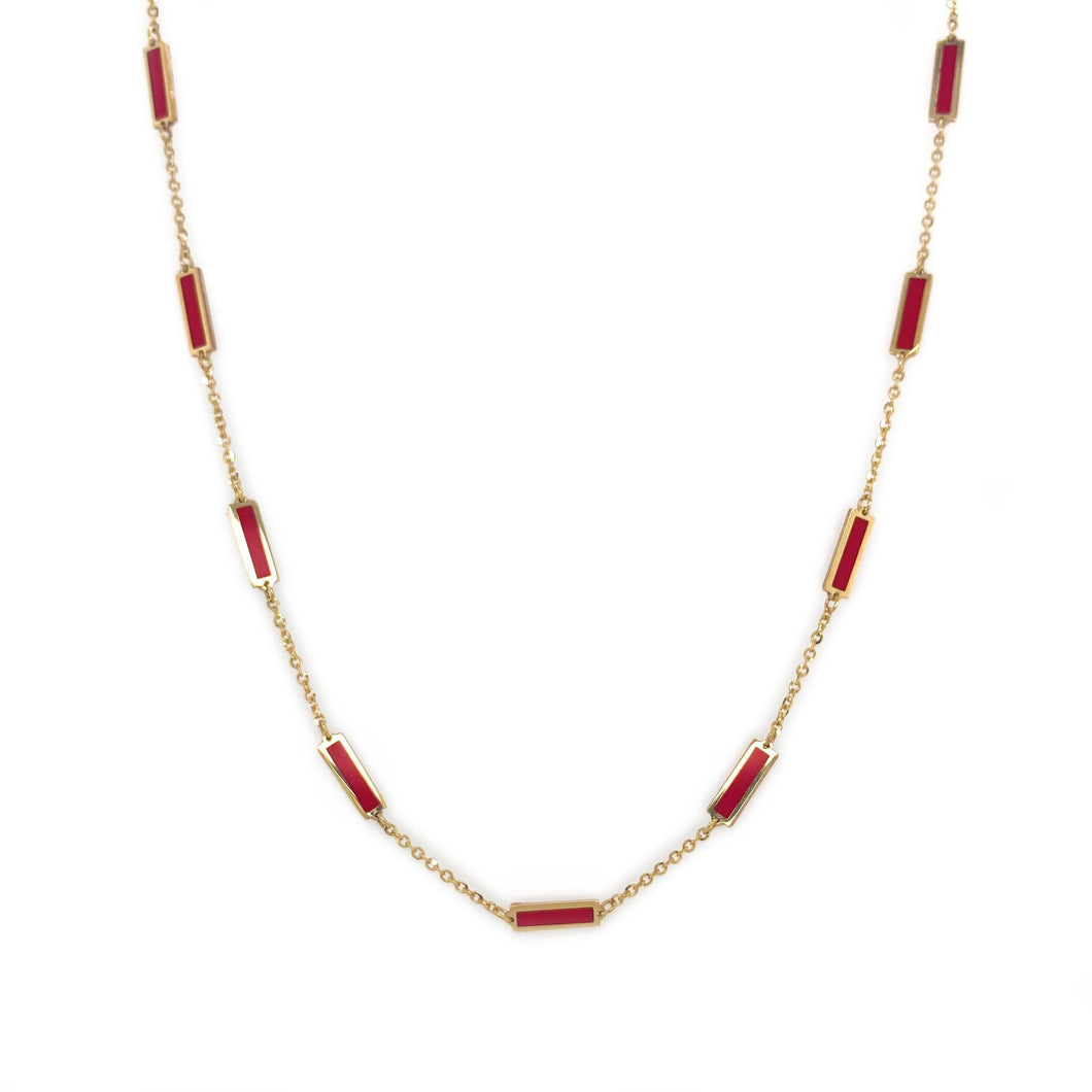 14k Gold & Coral Bar Station Necklace