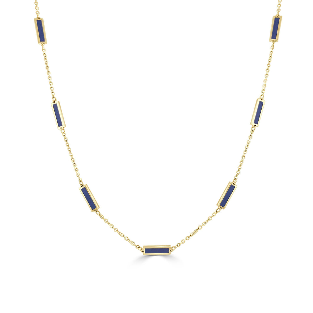 14k Gold & Lapis Station Bar Necklace