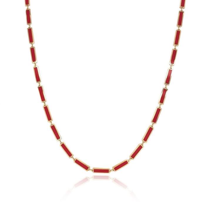 14k Gold & Coral Station Bar Necklace