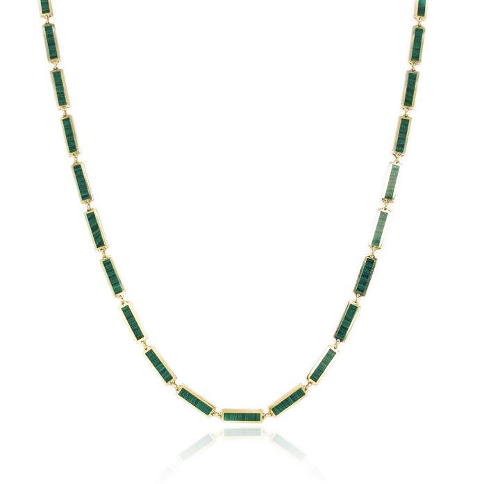 14k Gold & Malachite Station Bar Necklace