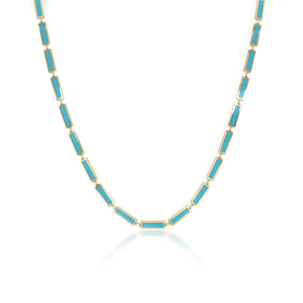 14k Gold Turquoise Station Bar Necklace