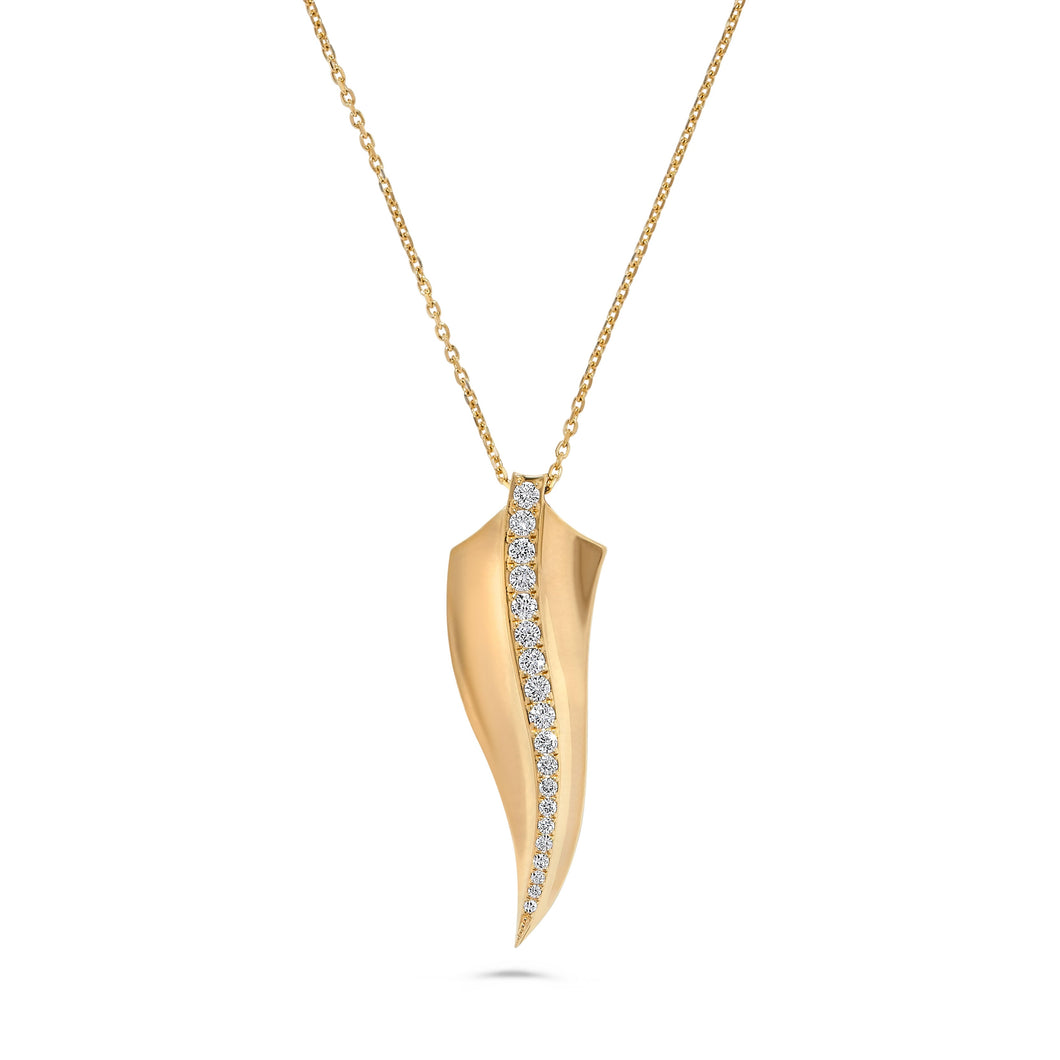 14K Gold Diamond Leaf Pendant