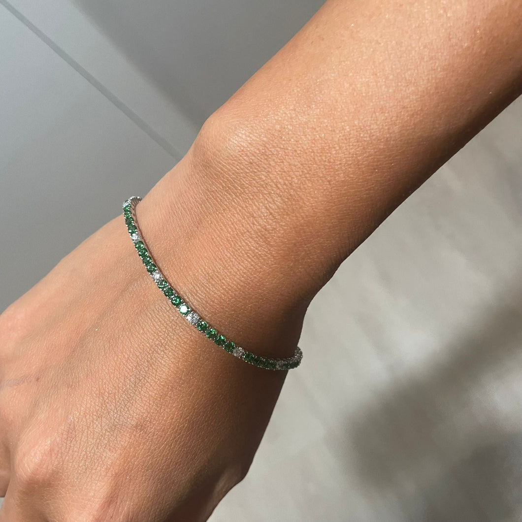 14K White Gold Tsavorite & Diamond Bracelet