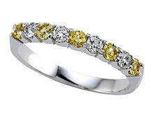 Load image into Gallery viewer, 18K White Gold Yellow Sapphire &amp; Diamond Half Way Around Band
