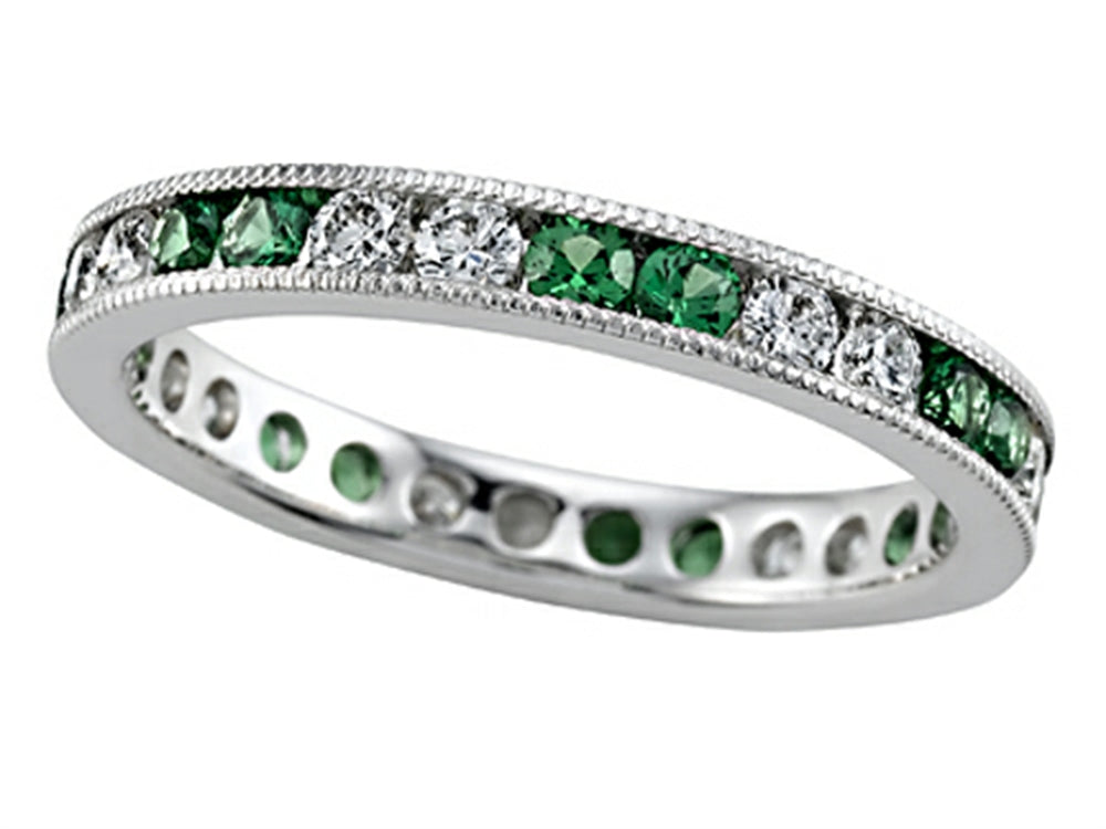 18K White Gold Tsavorite & Diamond Eternity Band