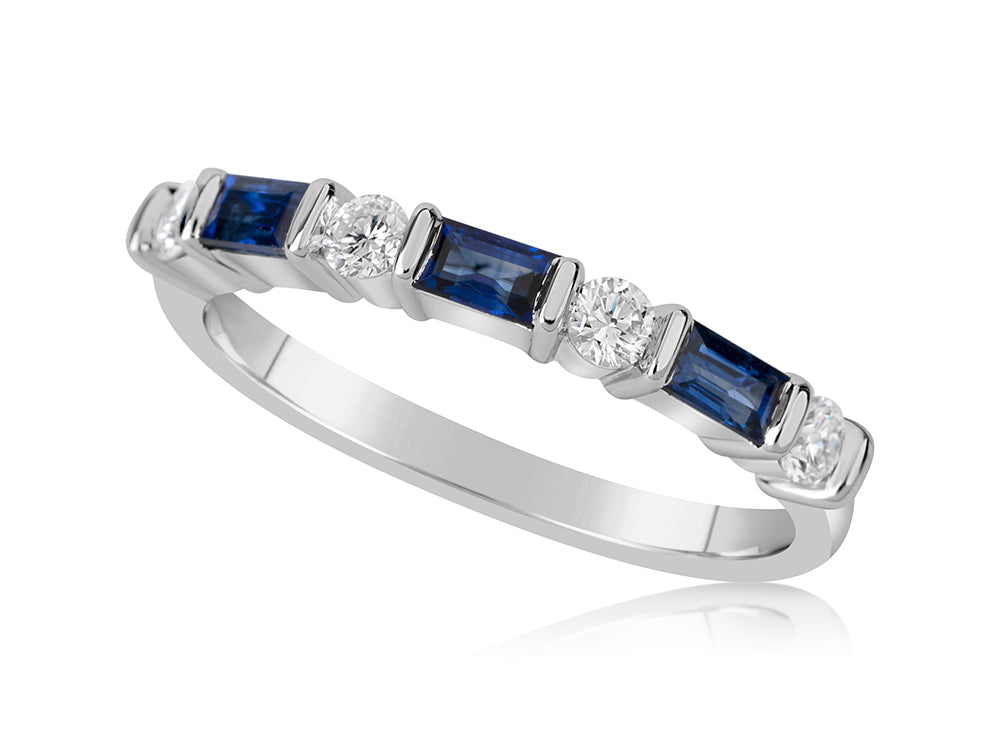 14K White Gold Sapphire & Diamond Band