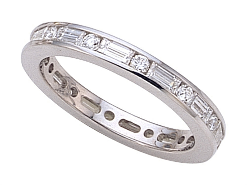 18K White Gold Baguette & Round Diamond Eternity Band