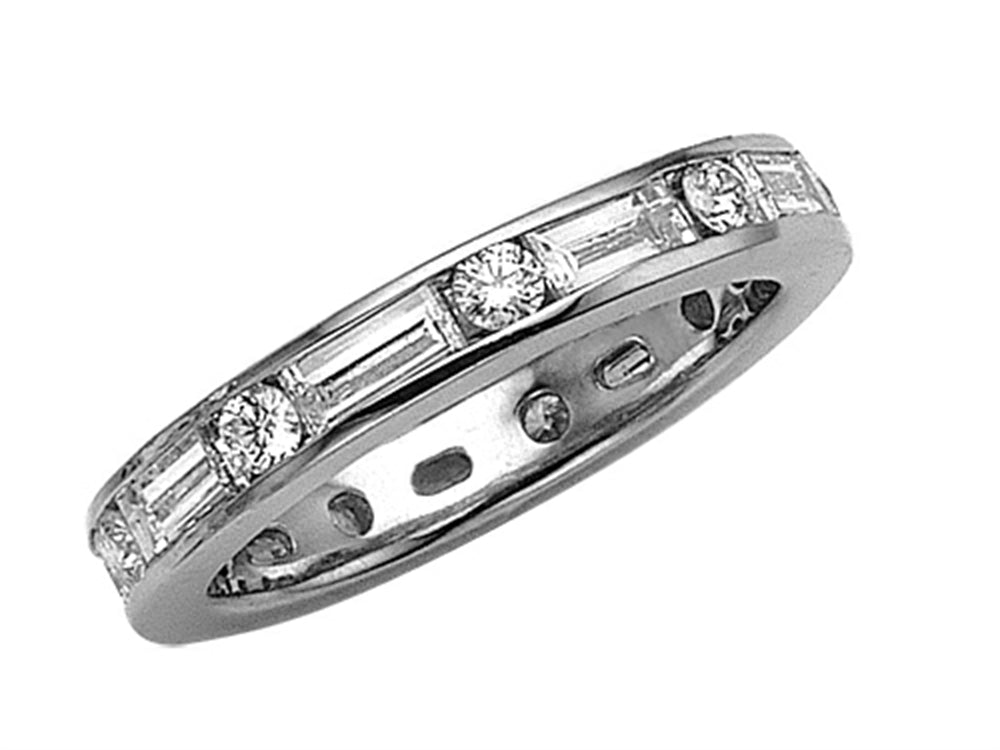 18K White Gold Baguette & Round Diamond Eternity Band