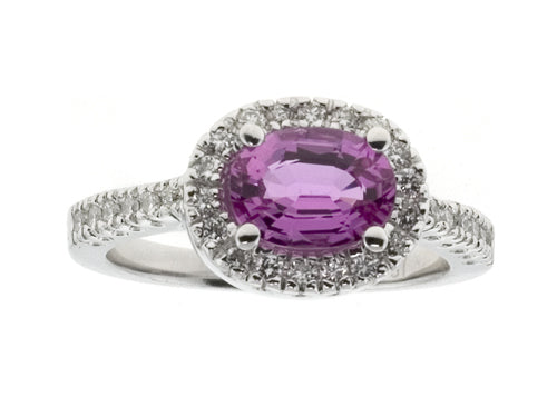 18K White Gold Pink Sapphire & Diamond Ring