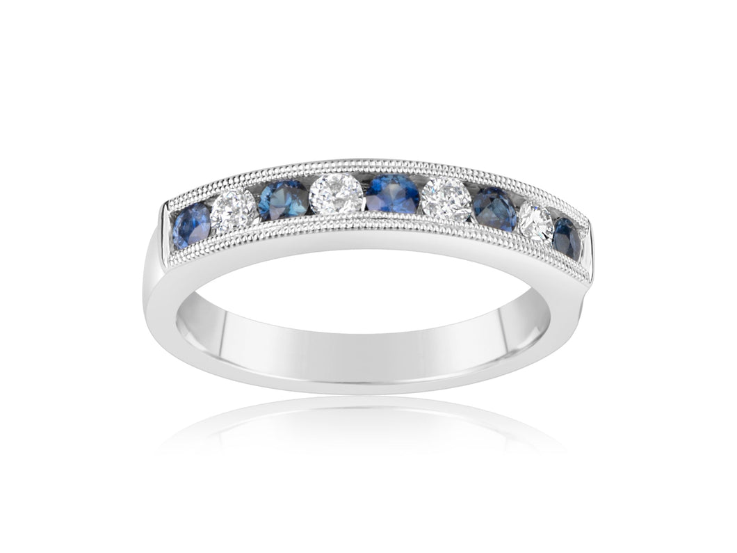 14K White Gold Sapphire & Diamond Half Way Around Band