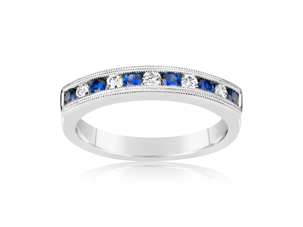 14K White Gold Sapphire & Diamond Half Way Around Band