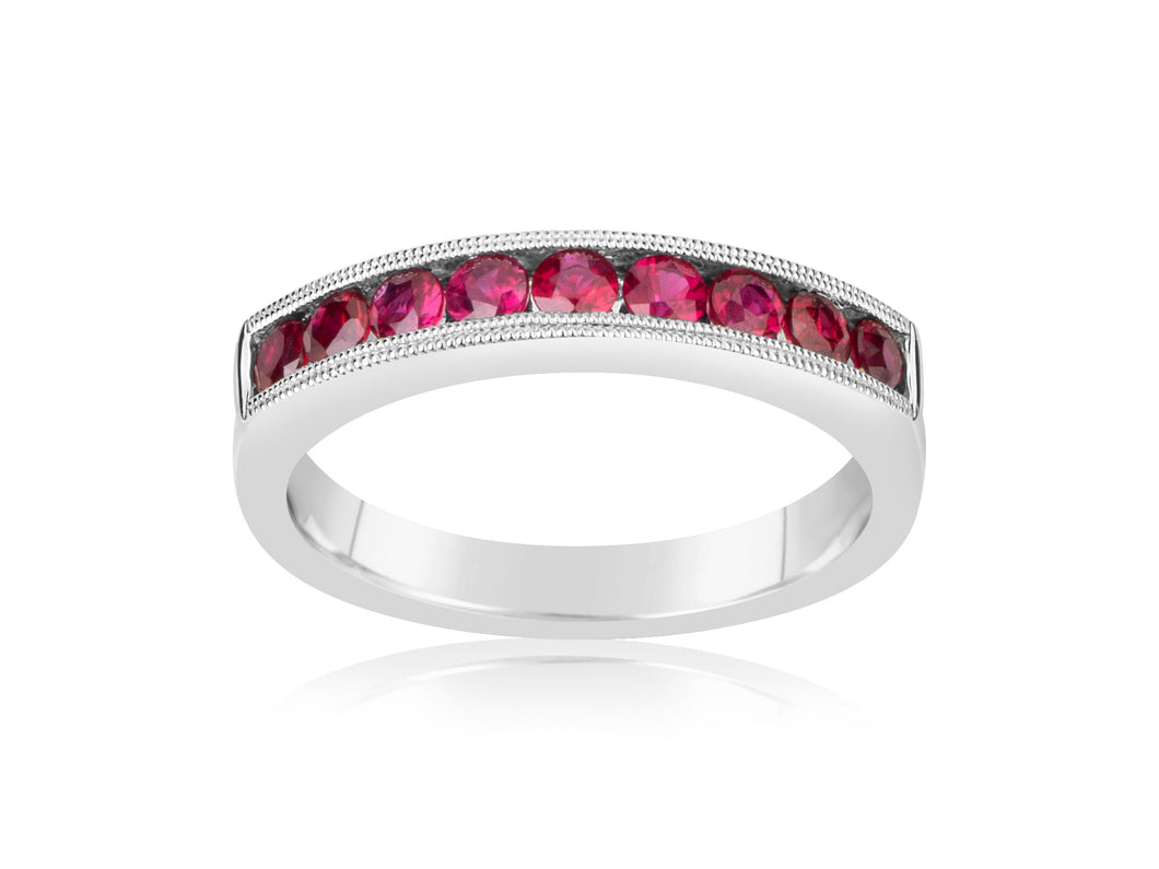 14K White Gold Ruby Half Way Around Band