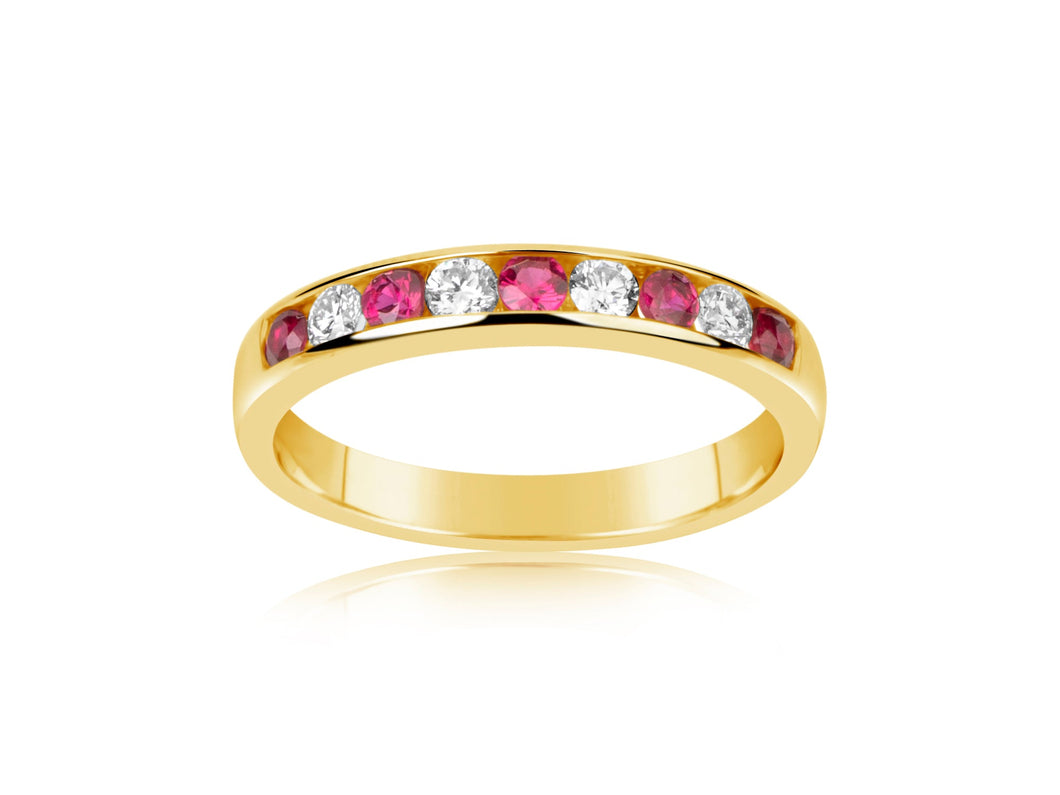 14K Yellow Gold Ruby & Diamond Half Way Around Band