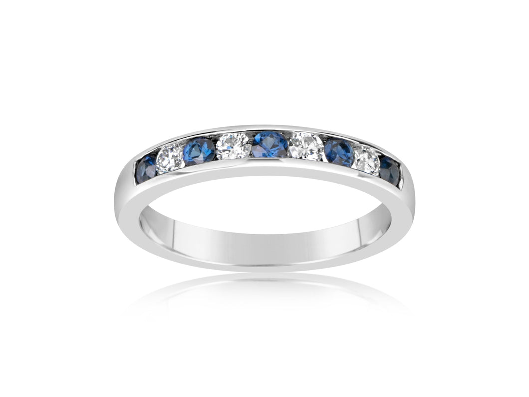 14K White Gold Sapphire & Diamond Half Way Around Band