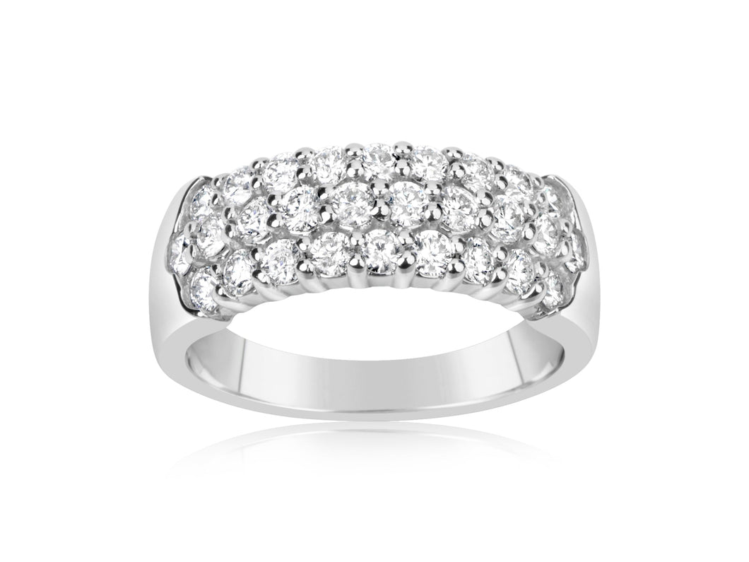 14K White Gold 3 Row Diamond Half Way Around Band