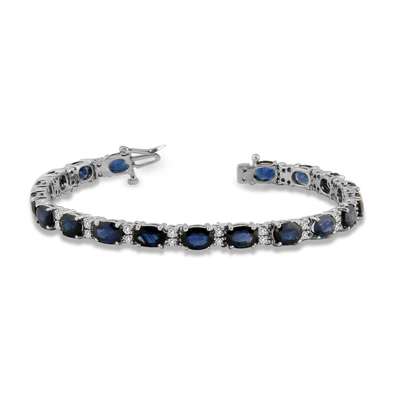 14K White Gold Oval Sapphire & Diamond Bracelet