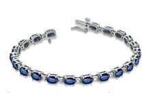 Load image into Gallery viewer, 14K White Gold Oval Sapphire &amp; Diamond Bracelet
