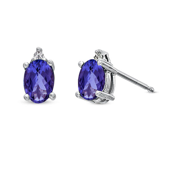 14K White Gold Oval Tanzanite & Diamond Stud Earrings