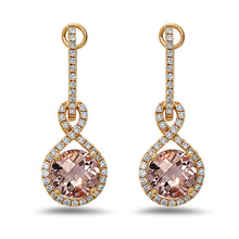 Load image into Gallery viewer, 14K Rose Gold Morganite &amp; Diamond Earrings - 1&quot; Inch Long
