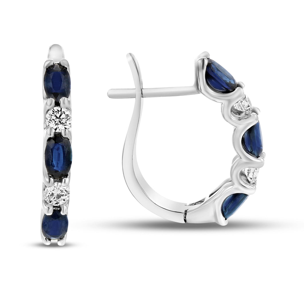 14K White Gold Sapphire & Diamond Hoop Earrings 0.75