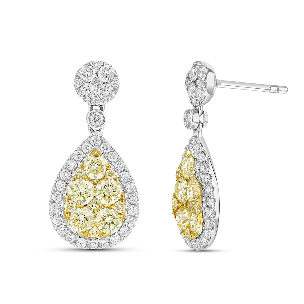 18K Yellow & White Diamond Dangle Earrings - 1