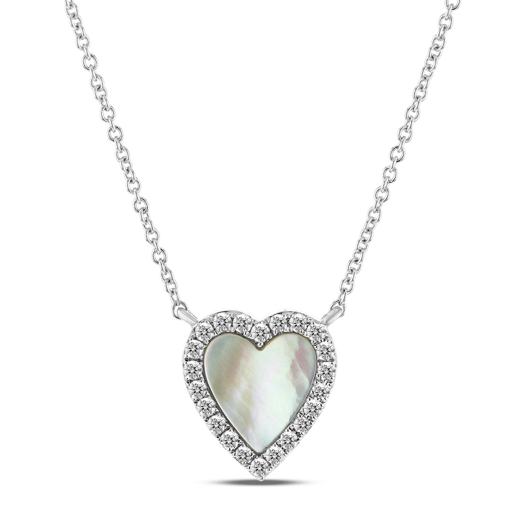 14K White Gold Heart Mother-of-Pearl Necklace 16-18