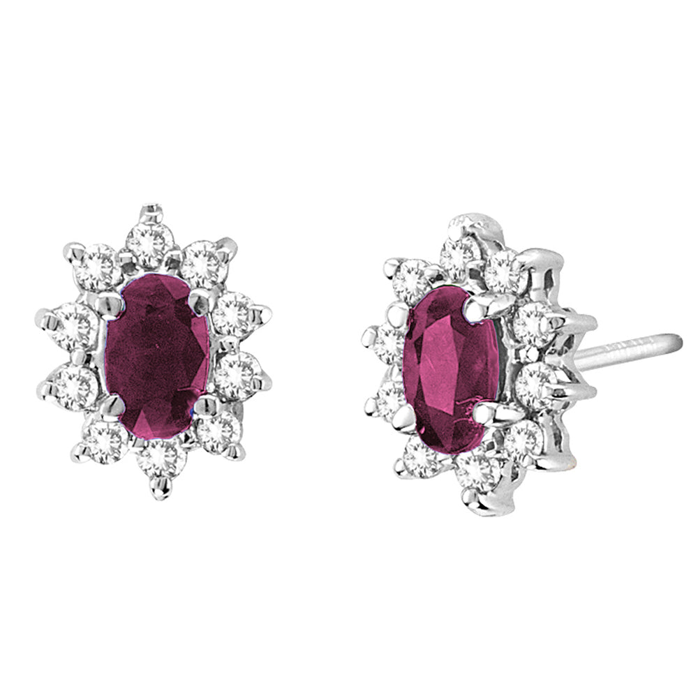 14K White Gold Ruby & Diamond Earrings