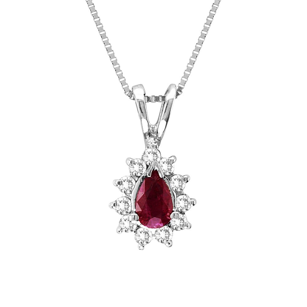 14K White Gold P/S Ruby & Diamond Pendant 18