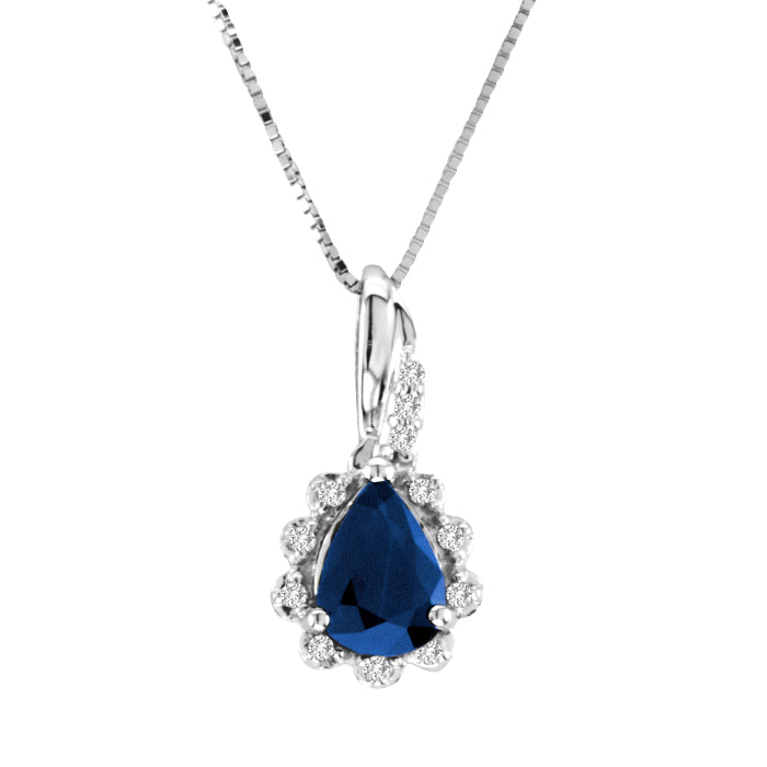 14K White Gold P/S Sapphire & Diamond Pendant 18