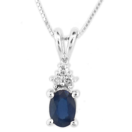 14K White Gold Sapphire & Diamond Pendant 18