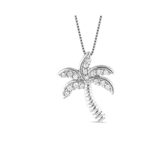 14K White Gold Diamond Palm Tree Pendant 18