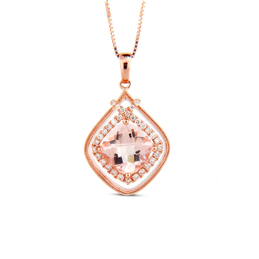 14K Rose Gold Morganite & Diamond Pendant