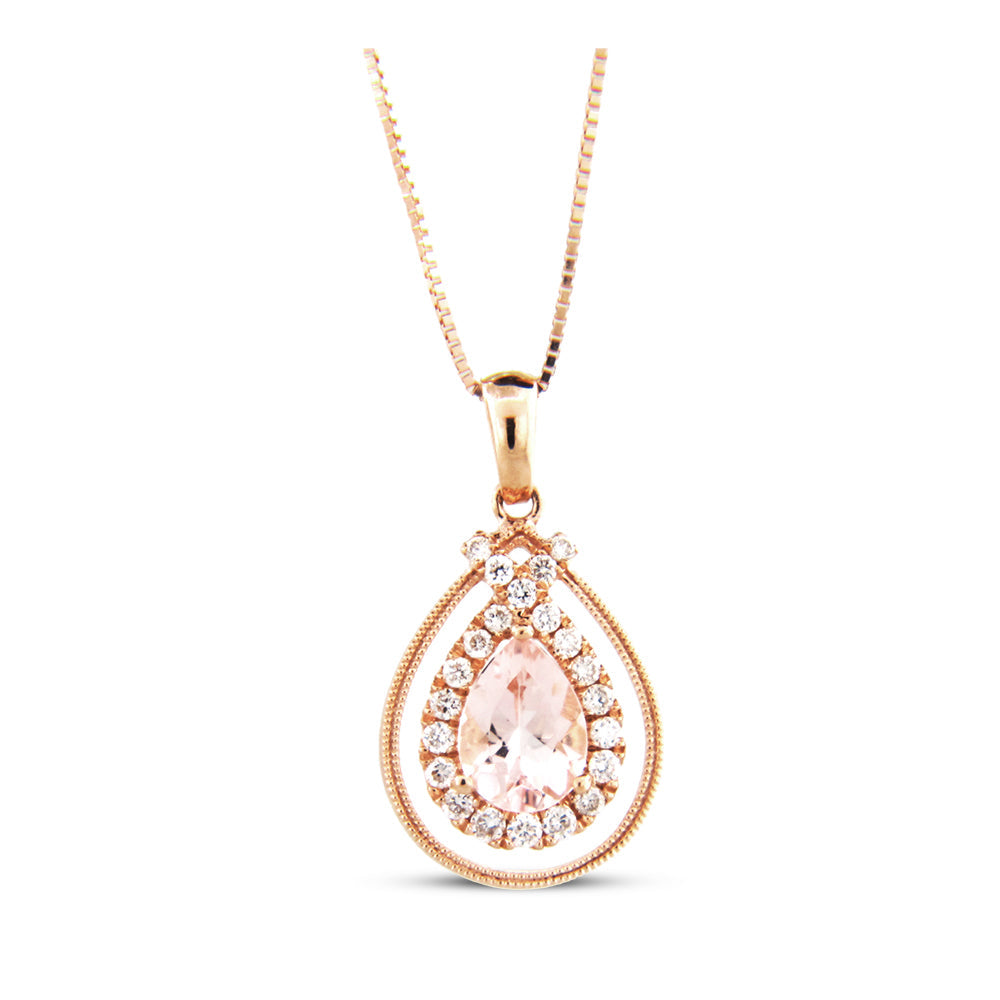 14K Rose Gold Morganite & Diamond Pendant