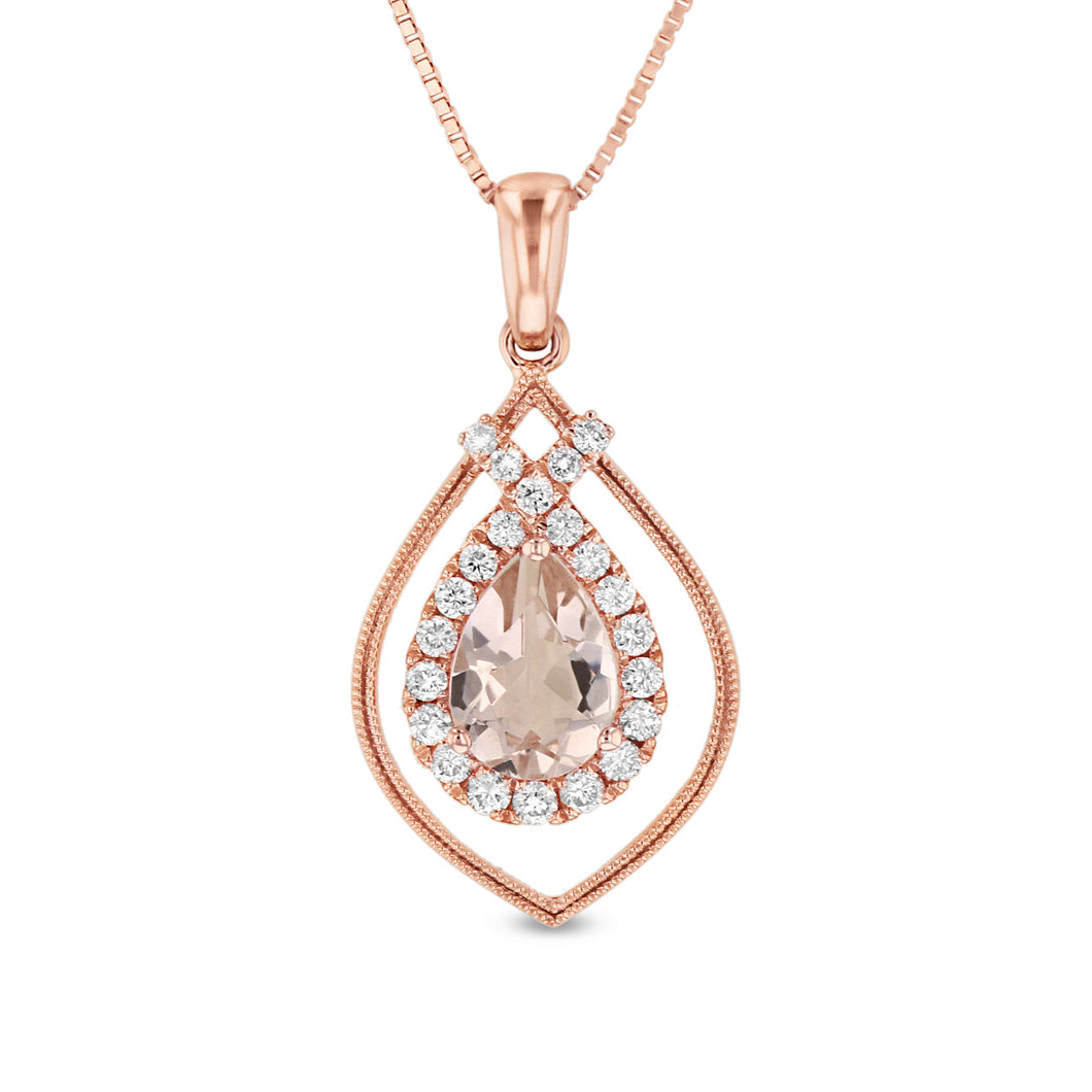 14K Rose Gold Morganite & Diamond Pendant